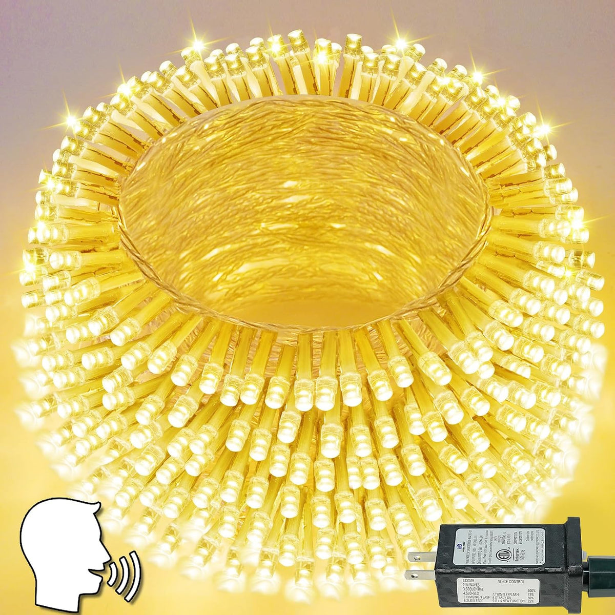 200 luces LED para árbol de Navidad con control por voz/botón para...