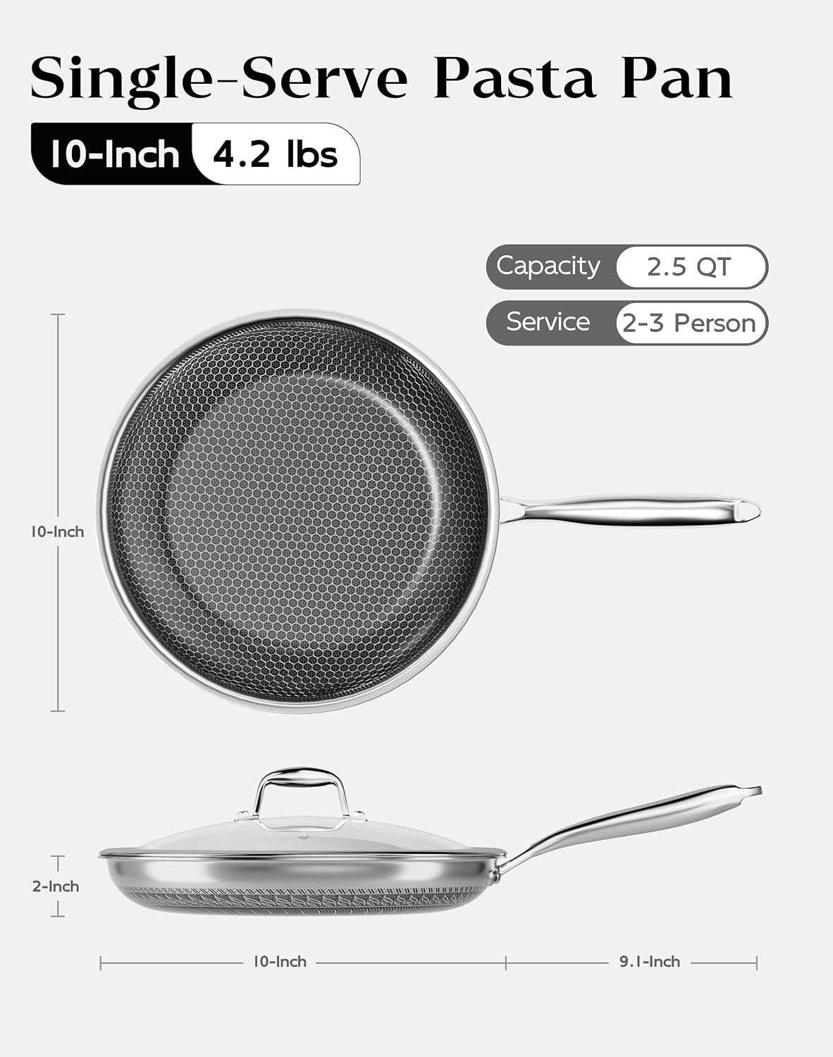 XBM Honeycomb - Sartén antiadherente de acero inoxidable con tapa d...
