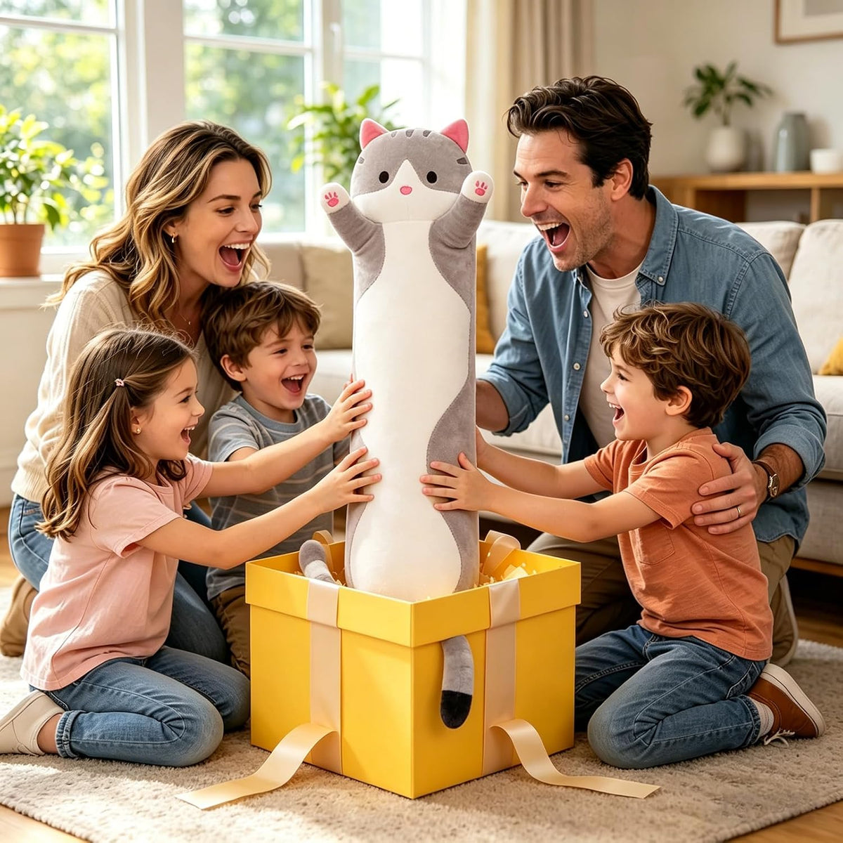 Shangman - Adorable almohada de peluche con diseño de gato de caric...