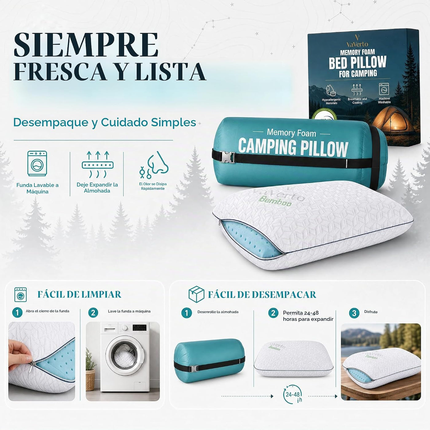 Vaverto Almohada pequeña de espuma viscoelástica para camping, paqu...