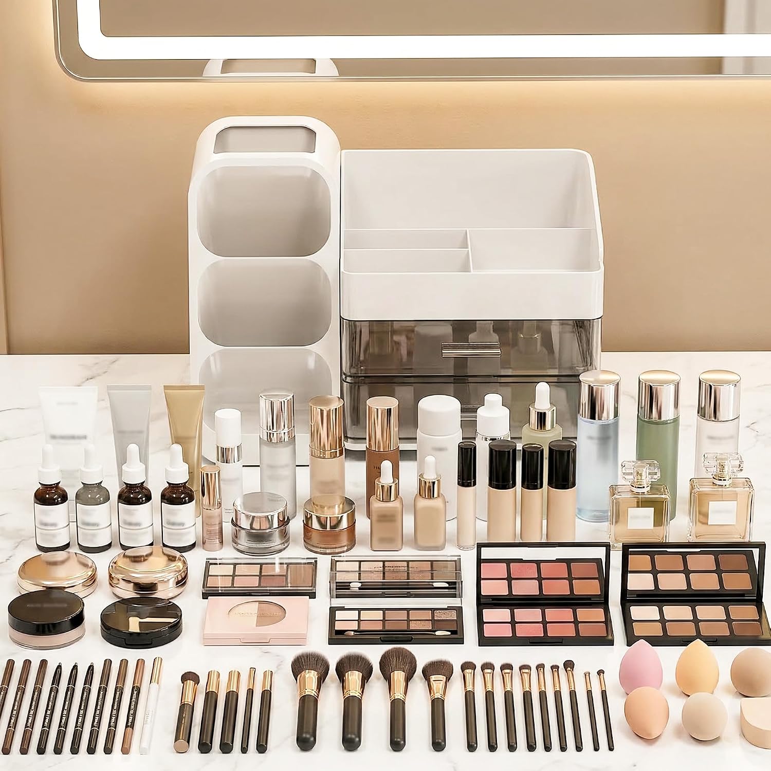 Organizador de maquillaje de gran capacidad con soporte para brocha...