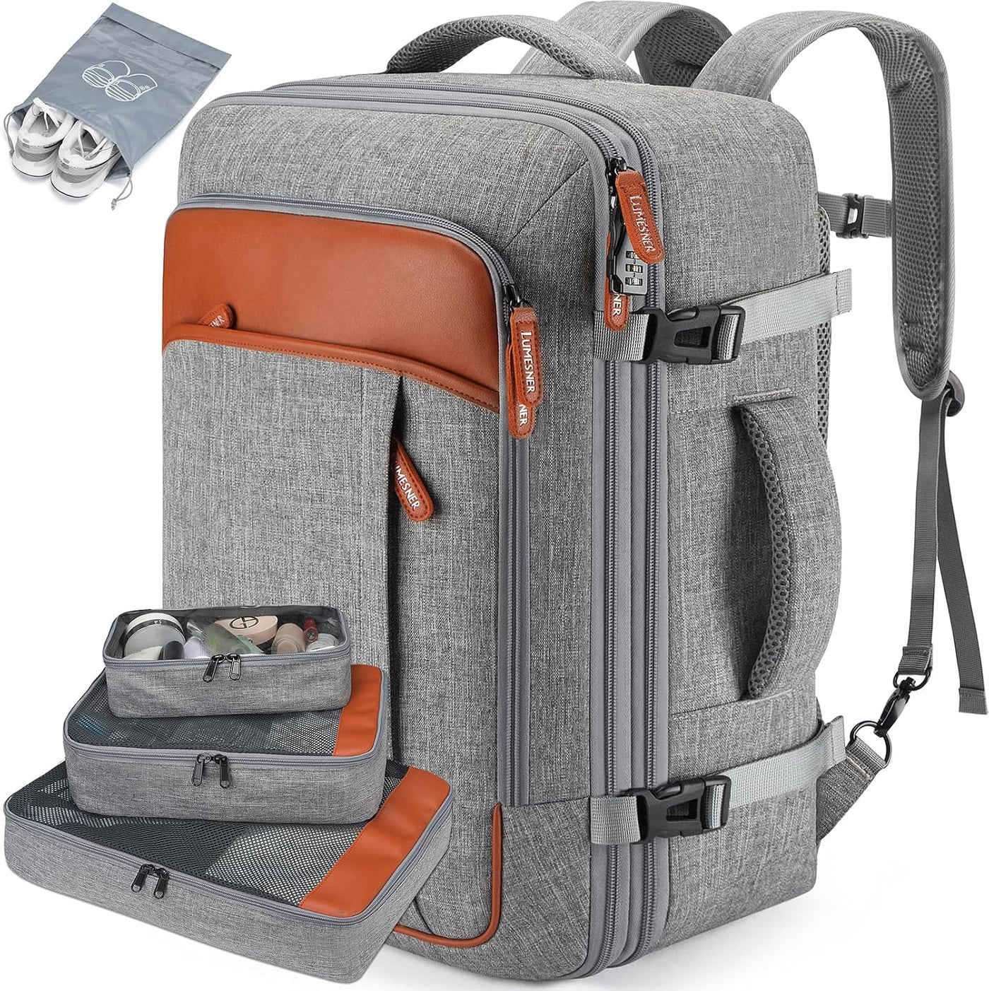 Lumesner Mochila de viaje expandible de 40L con 4 cubos de embalaje...