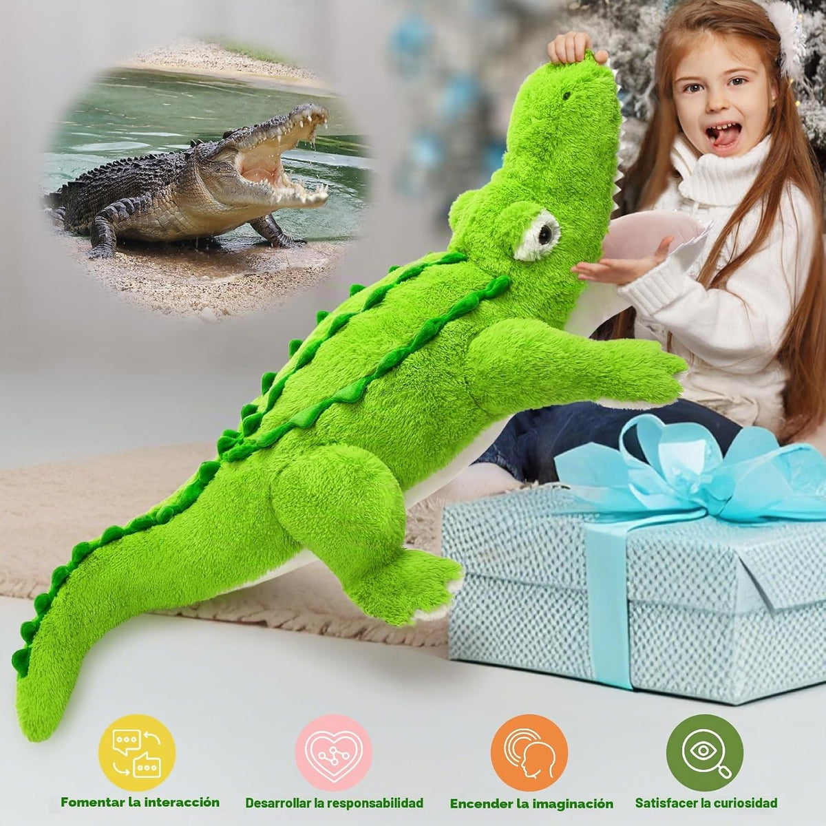 Tezituor Animales de peluche de cocodrilo gigante de 51 pulgadas, a...