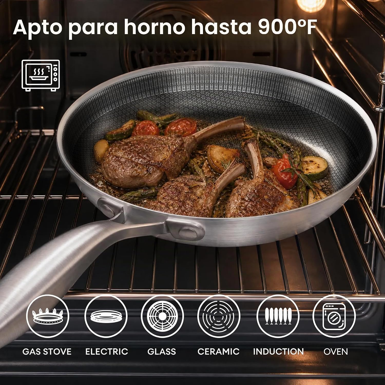 COOKING KING - Sartén de acero inoxidable de 12 pulgadas, sartén hí...