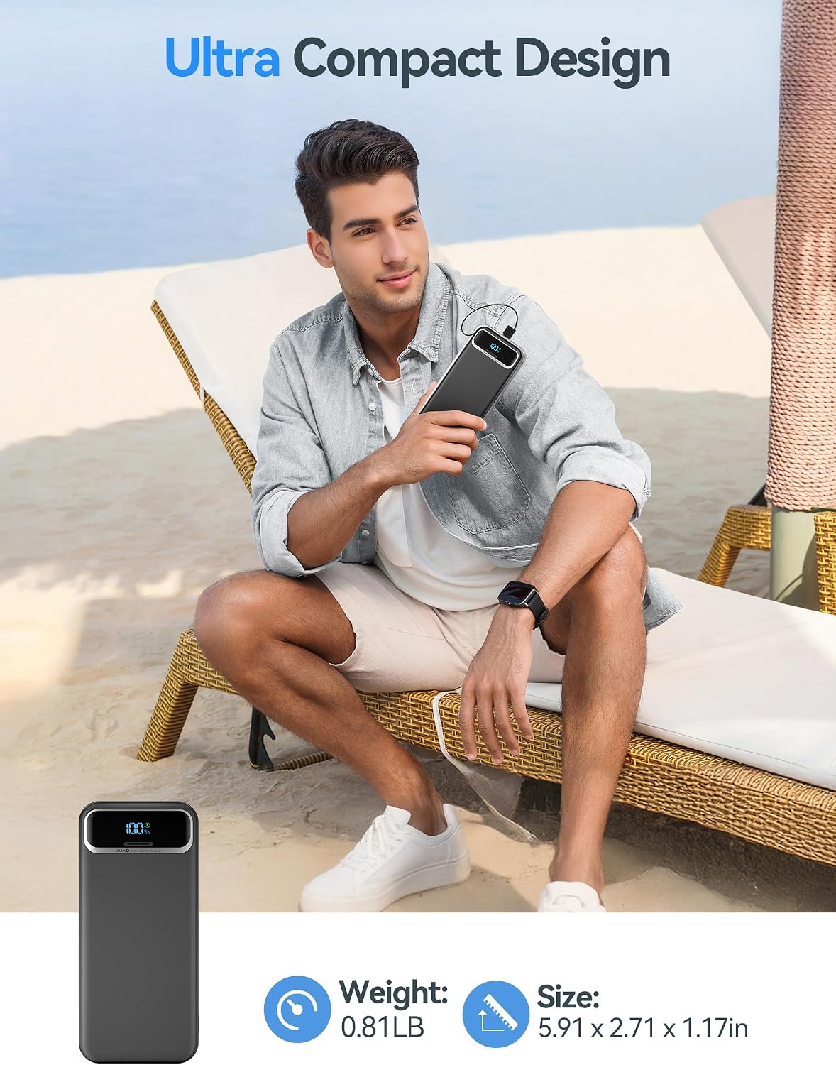 aonidi - Cargador portátil de 20000 mAh con cables integrados y enc...