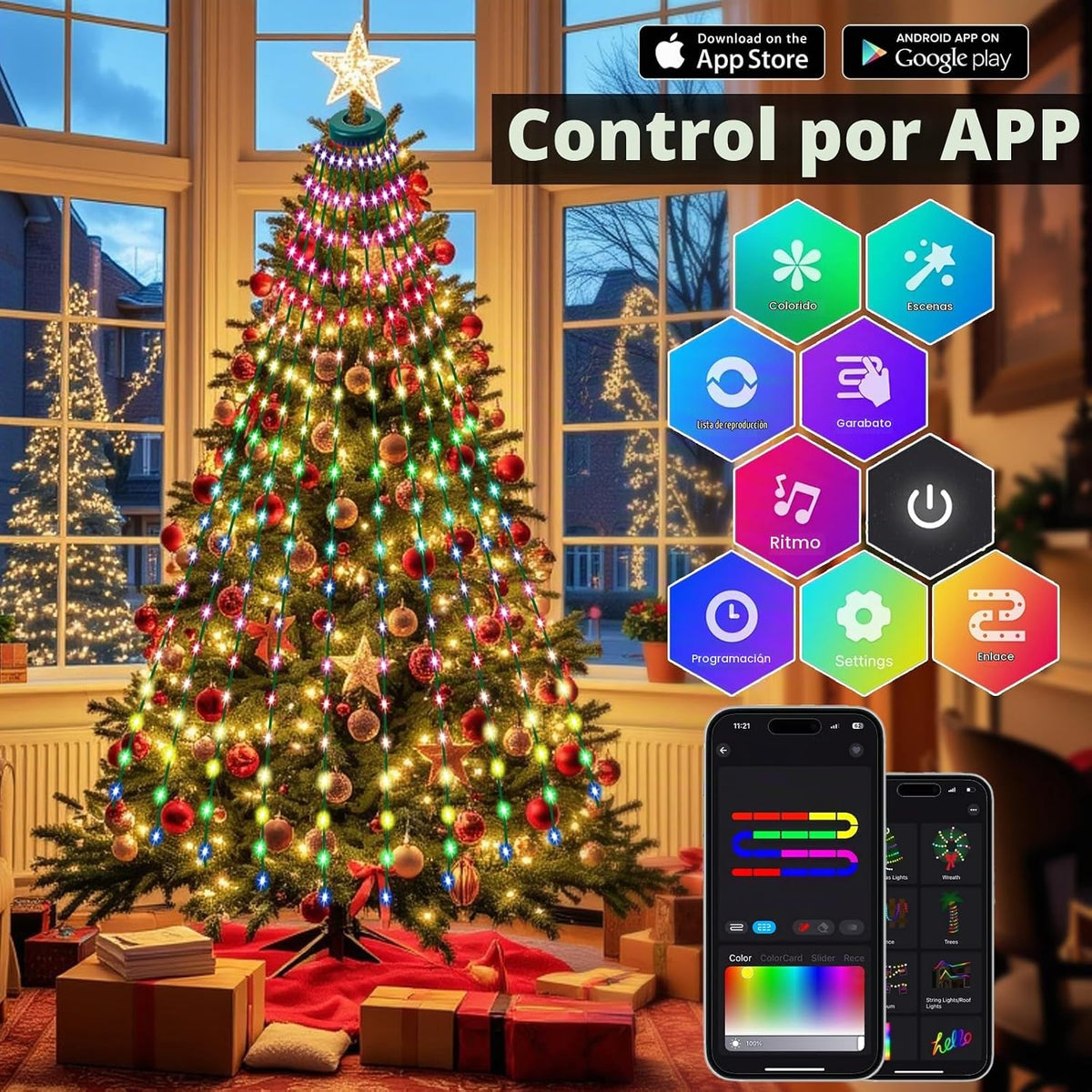 ROSE ME 200 luces LED para árbol de Navidad, 6.6 pies x 10 cuerdas,...