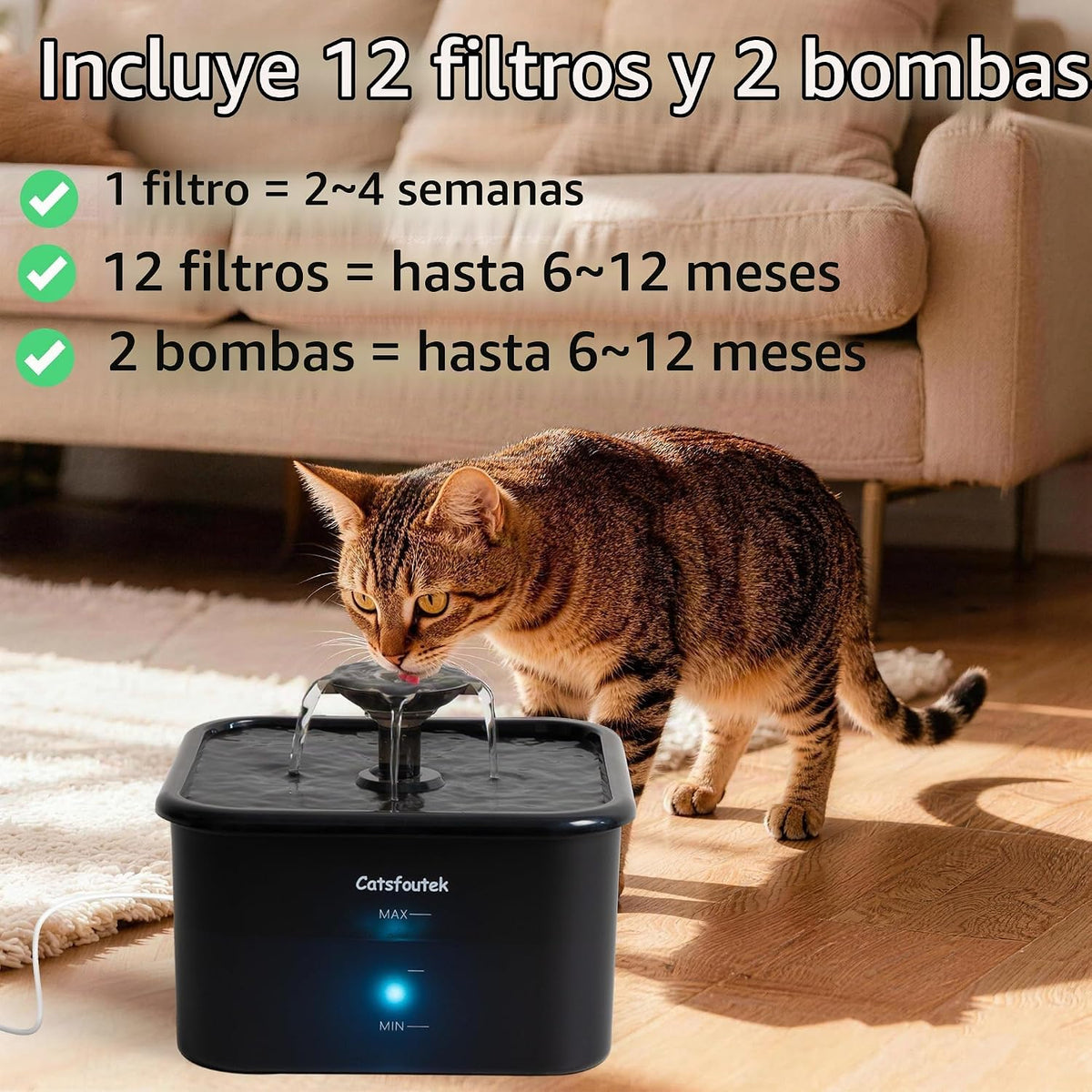 Fuente de agua para gatos, 74 oz\/2.2 L, fuentes de agua Catsfoutek...