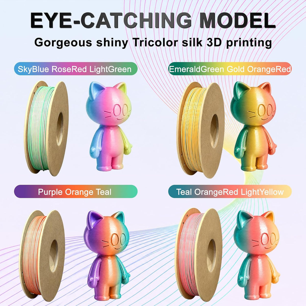 Frucindra Paquete de filamentos 3D de seda tricolor brillante PLA+...