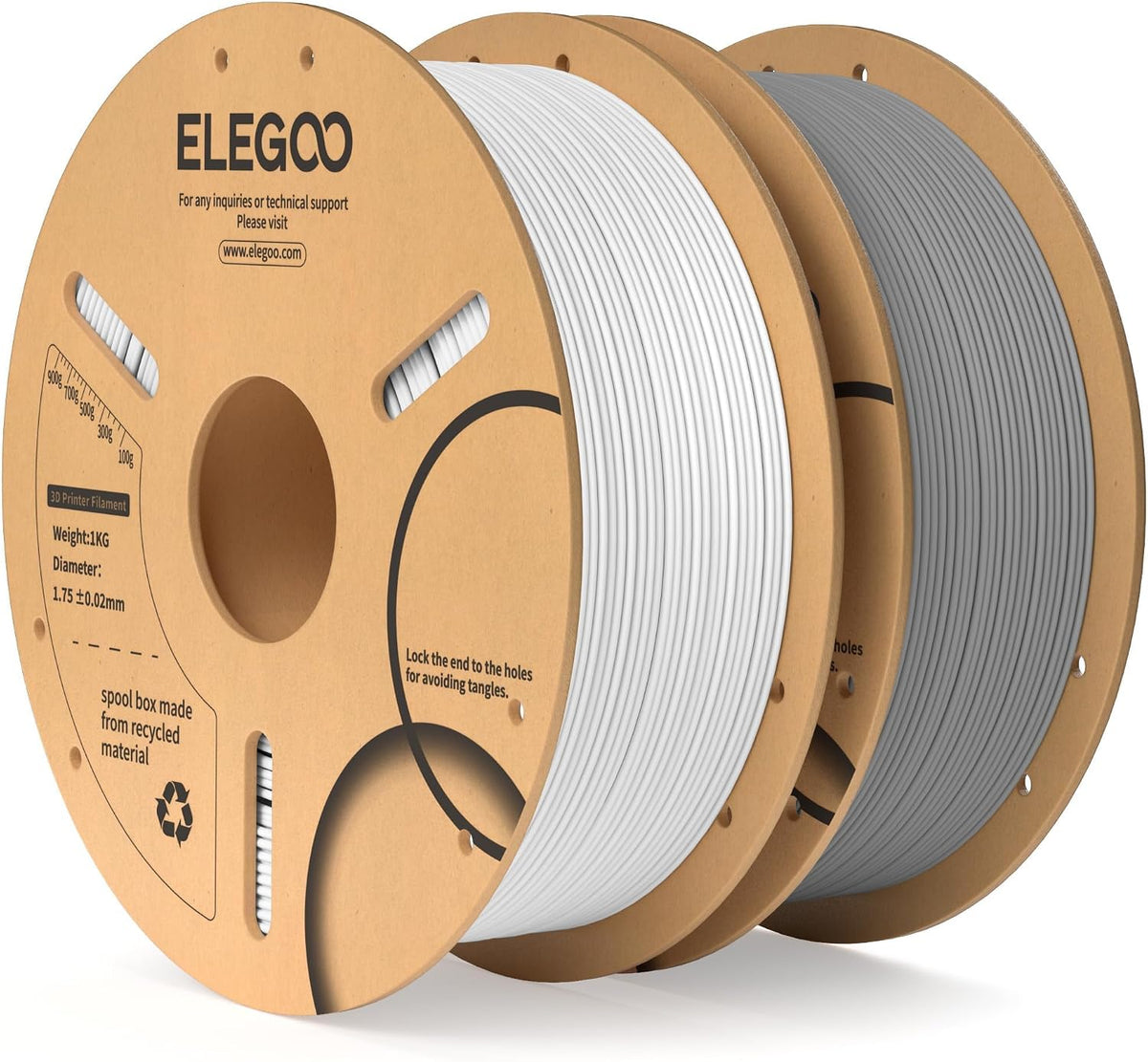 ELEGOO Filamento PLA para impresora 3D de 0.07 in, blanco y gris, 4...