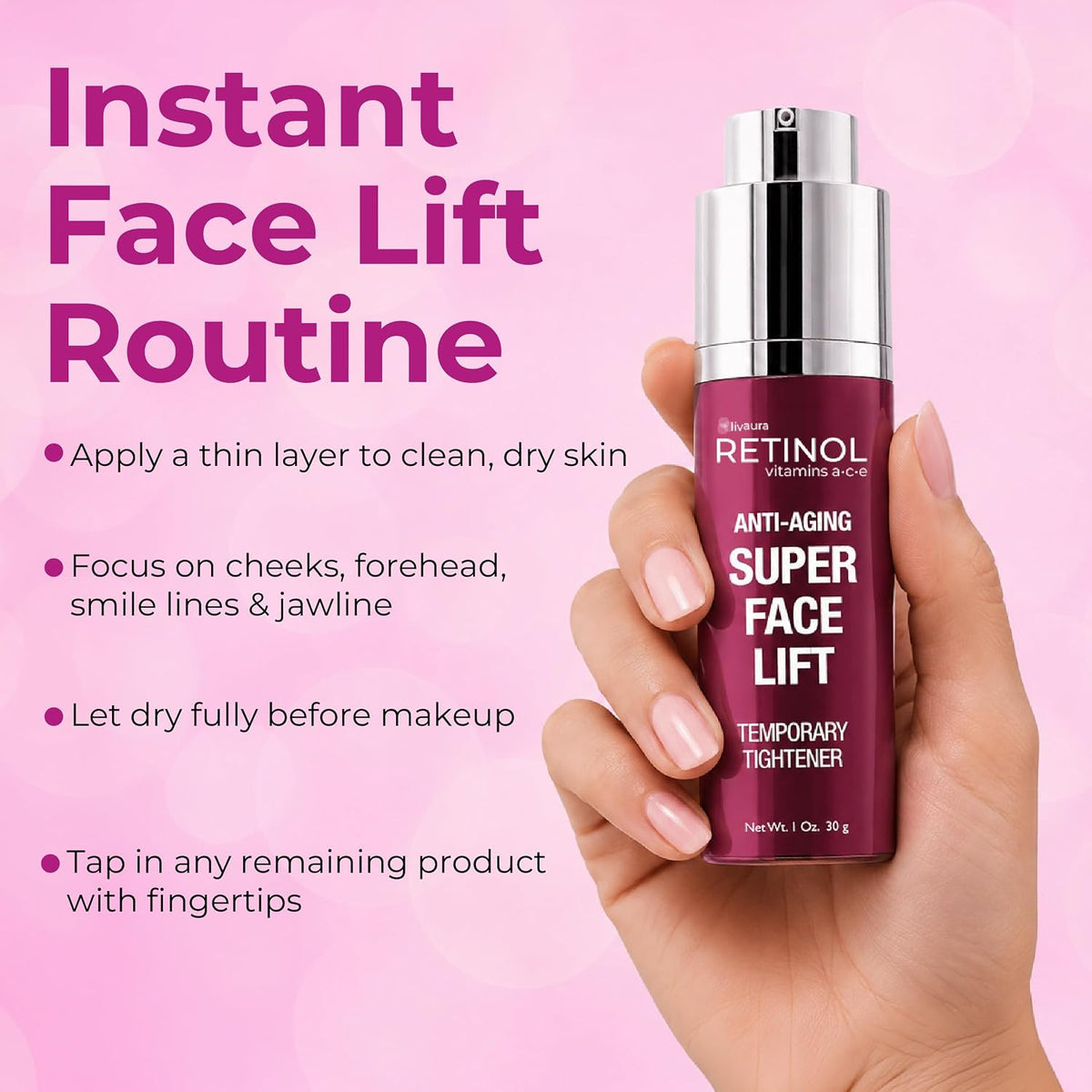LIVAURA Retinol Face Serum - Crema instantánea de estiramiento faci...