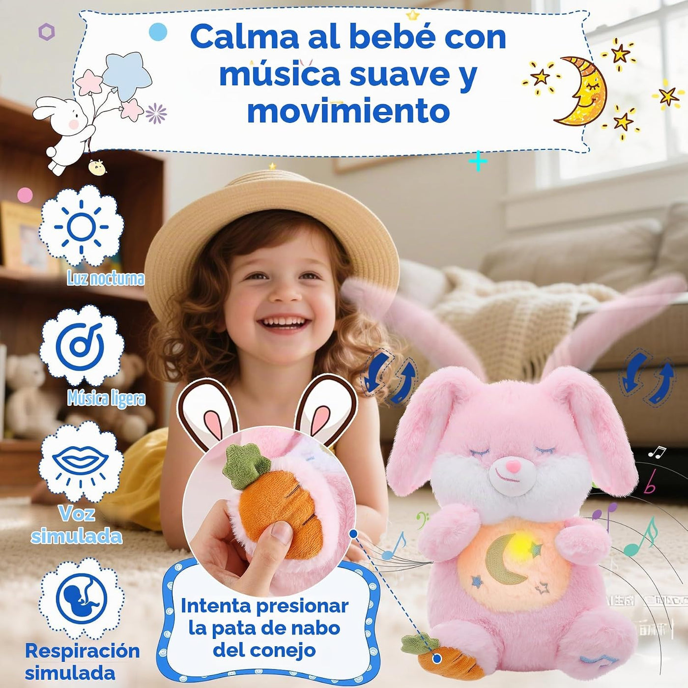 MIAODAM Peluche de Conejito que Respira - Peluche de Conejo Rosa Re...