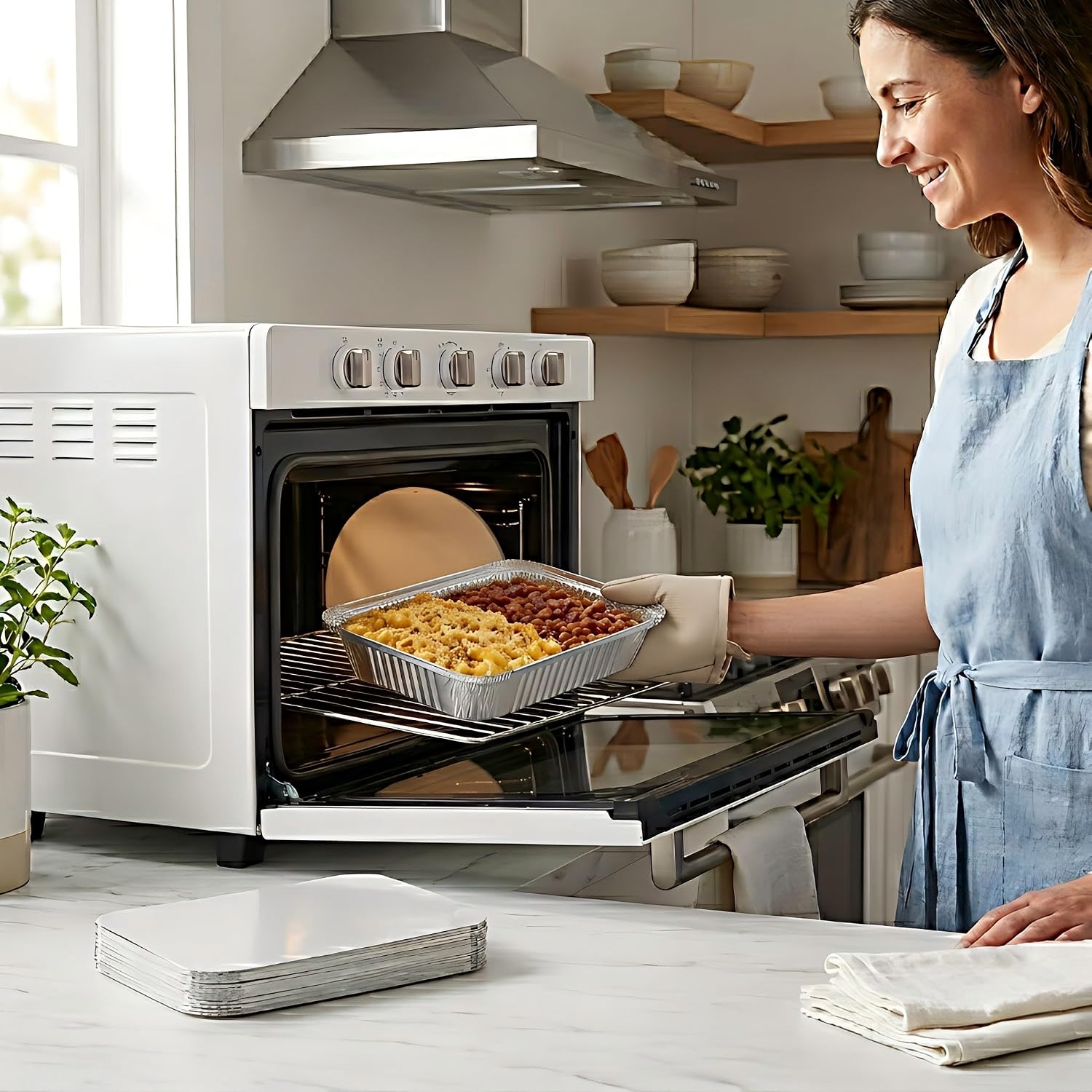 Julpvom Paquete de 50 bandejas de aluminio con tapas, recipientes d...