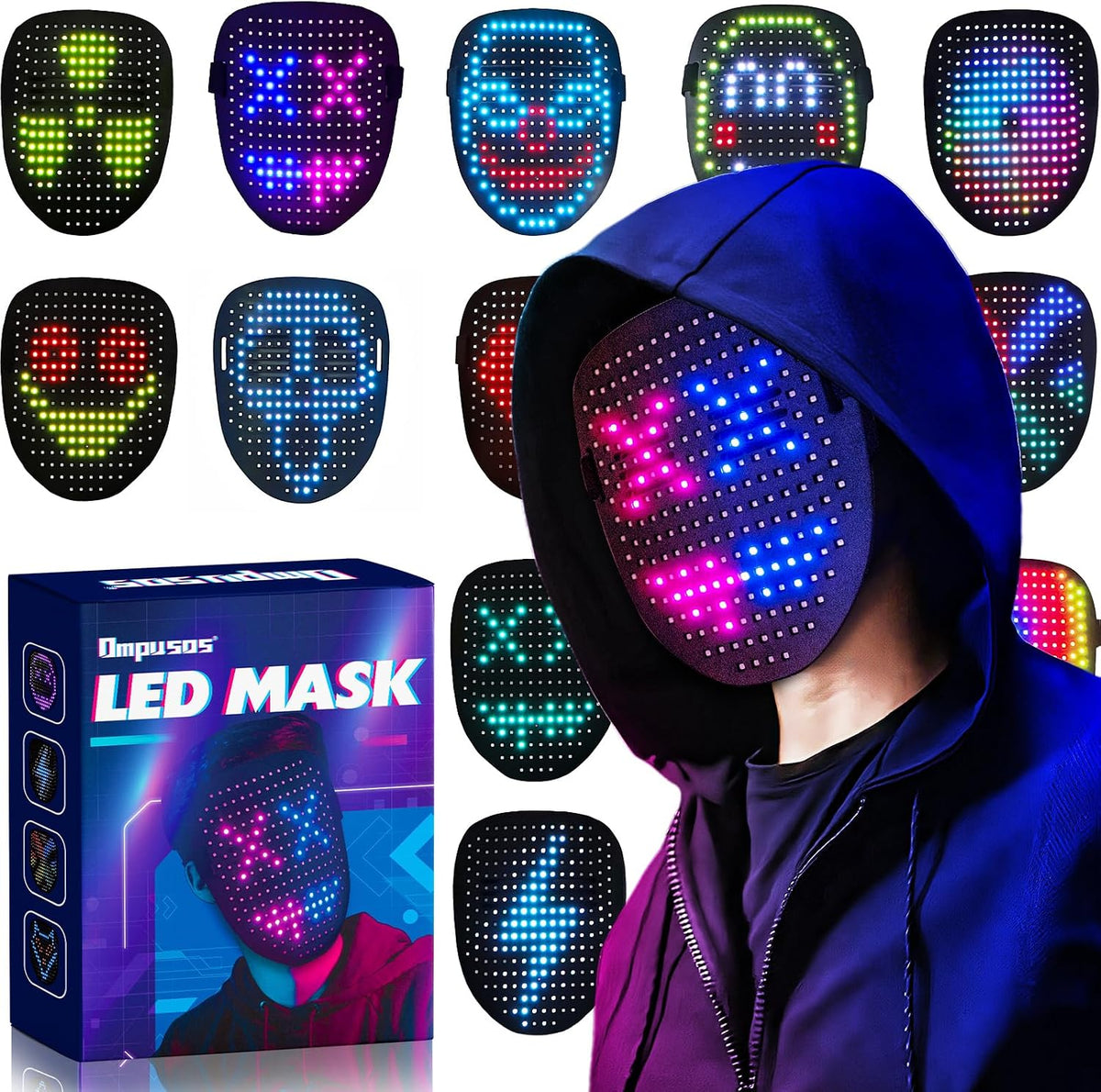Máscara LED con detección de gestos, máscara de luz para niños, jug...