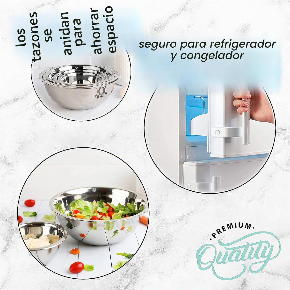 WHYSKO Juego de tazones de acero inoxidable para mezclar alimentos,...