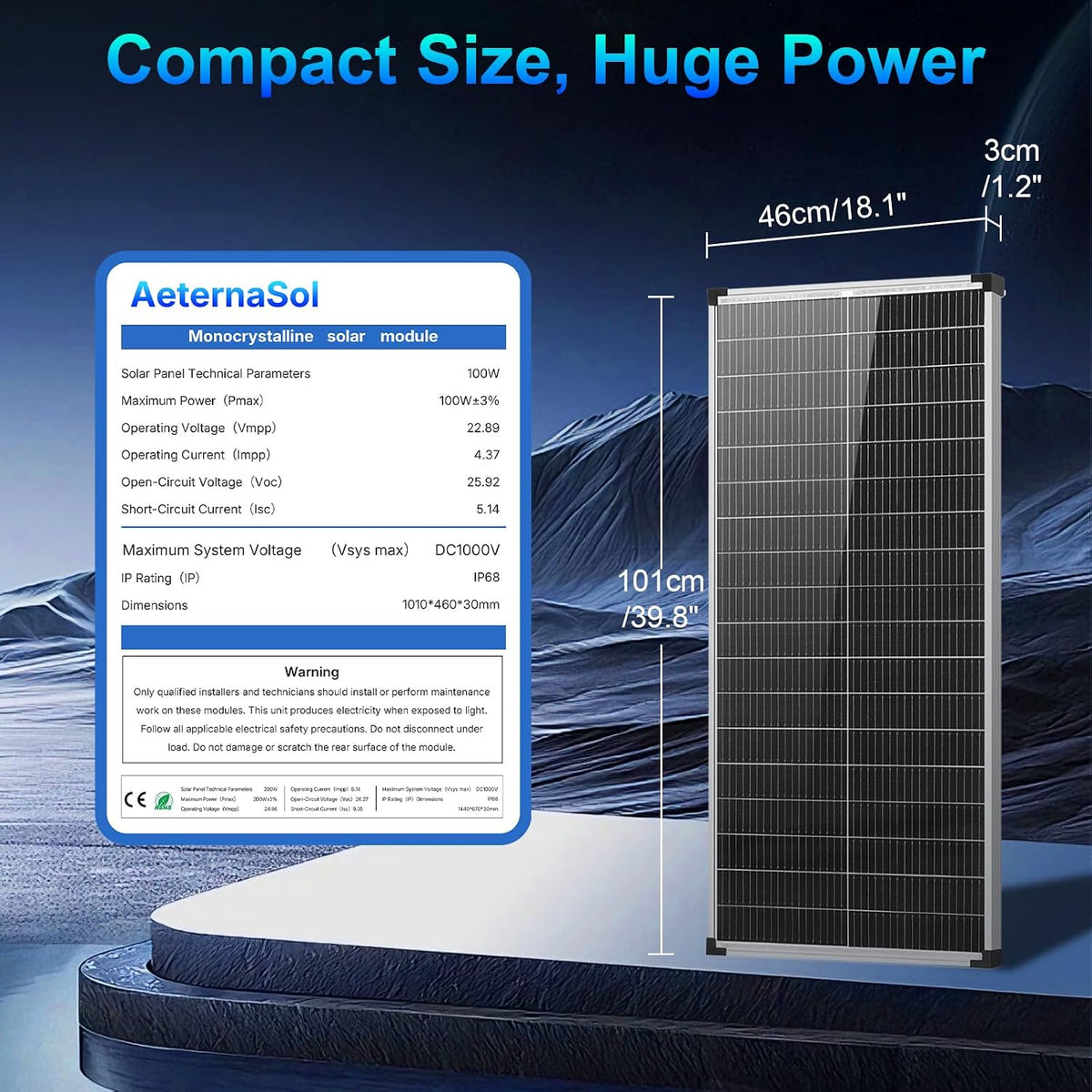 AeternaSol Panel solar de 400 vatios, 4pcs 100w paneles solares 12V...