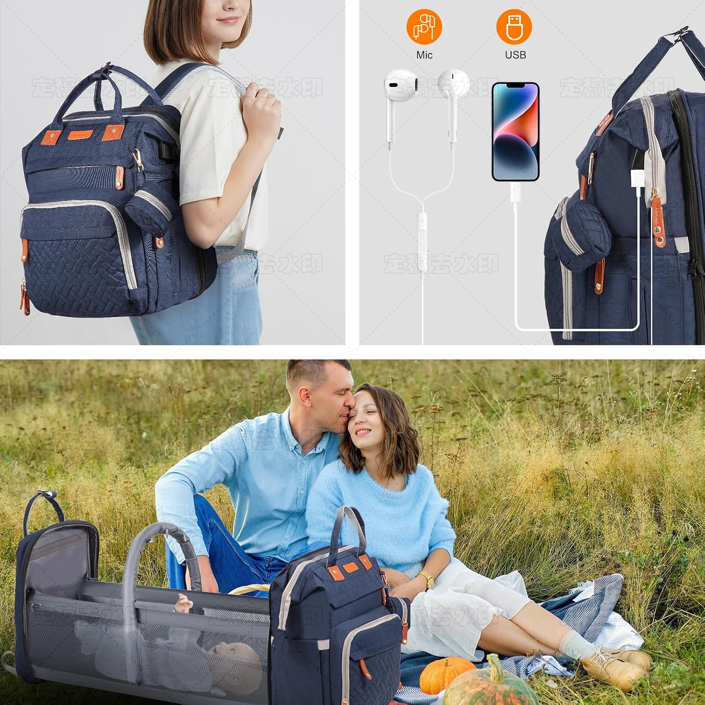 Mochila para pañales para bebé, con estación de cambio de pañales,...