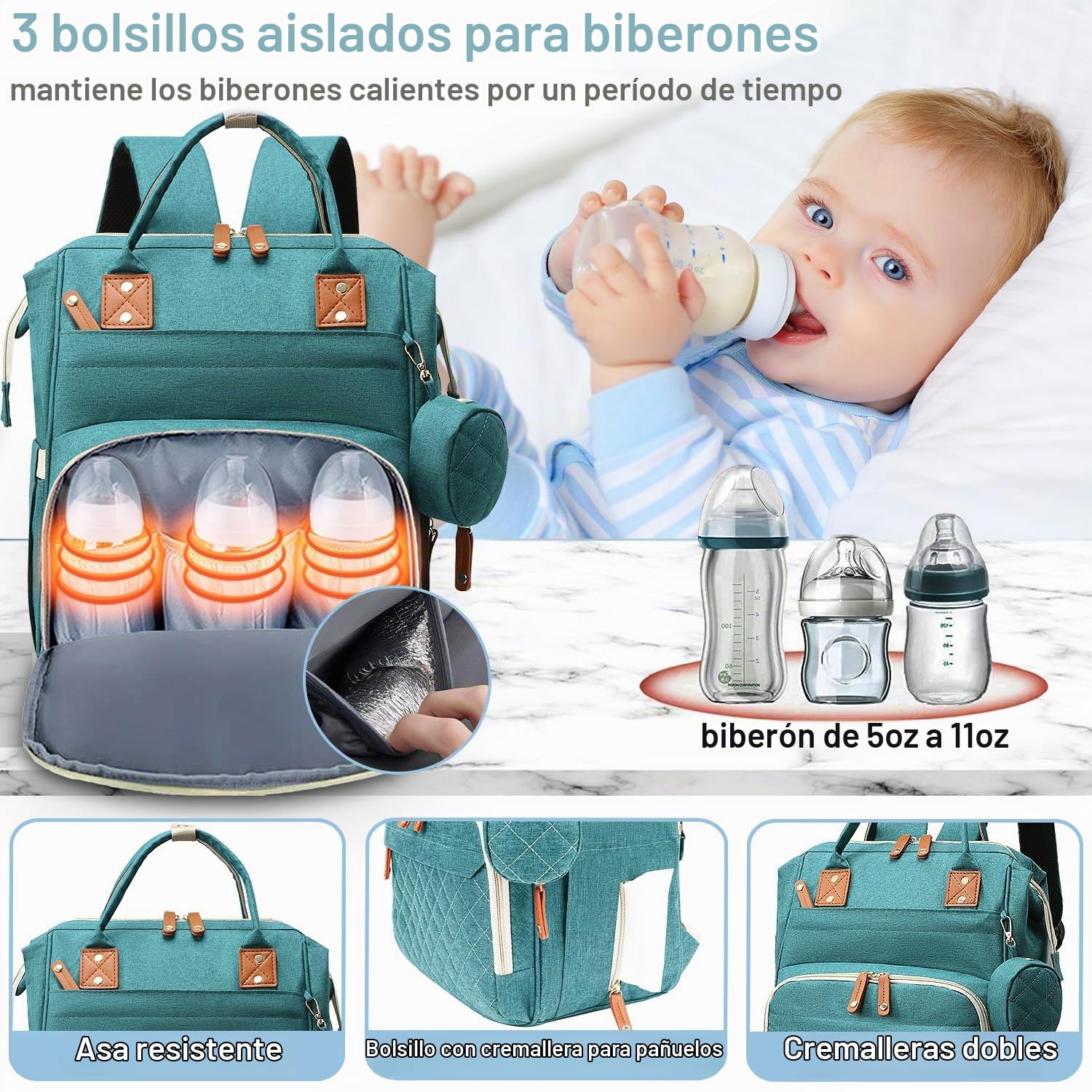 SHITIESHOU Bolsa de pañales mochila para bebé, bolsa de pañales par...