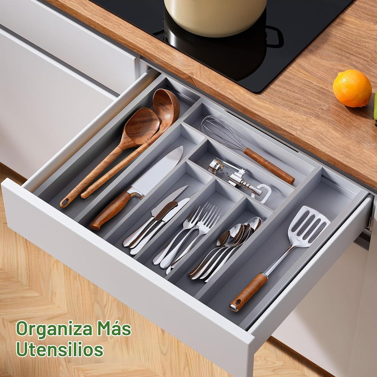 Pipishell Organizador de cajones expandible de bambú para soporte d...
