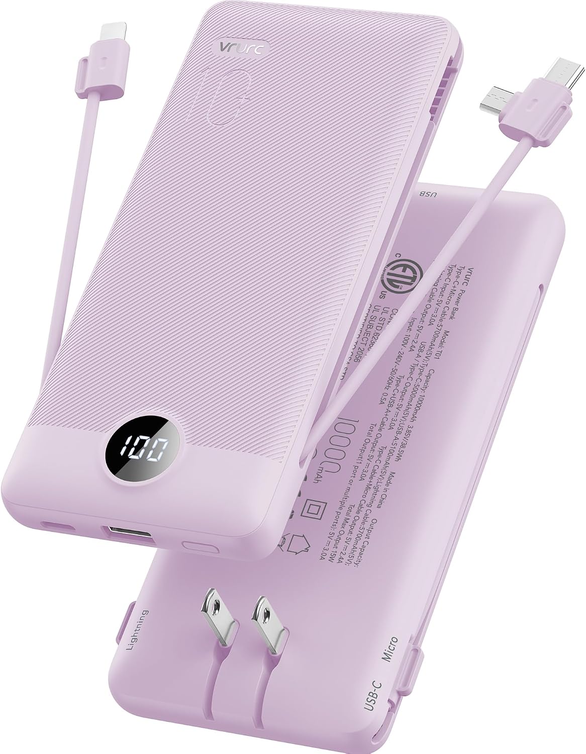 VRURC Cargador portátil, cables integrados en el banco de energía y...
