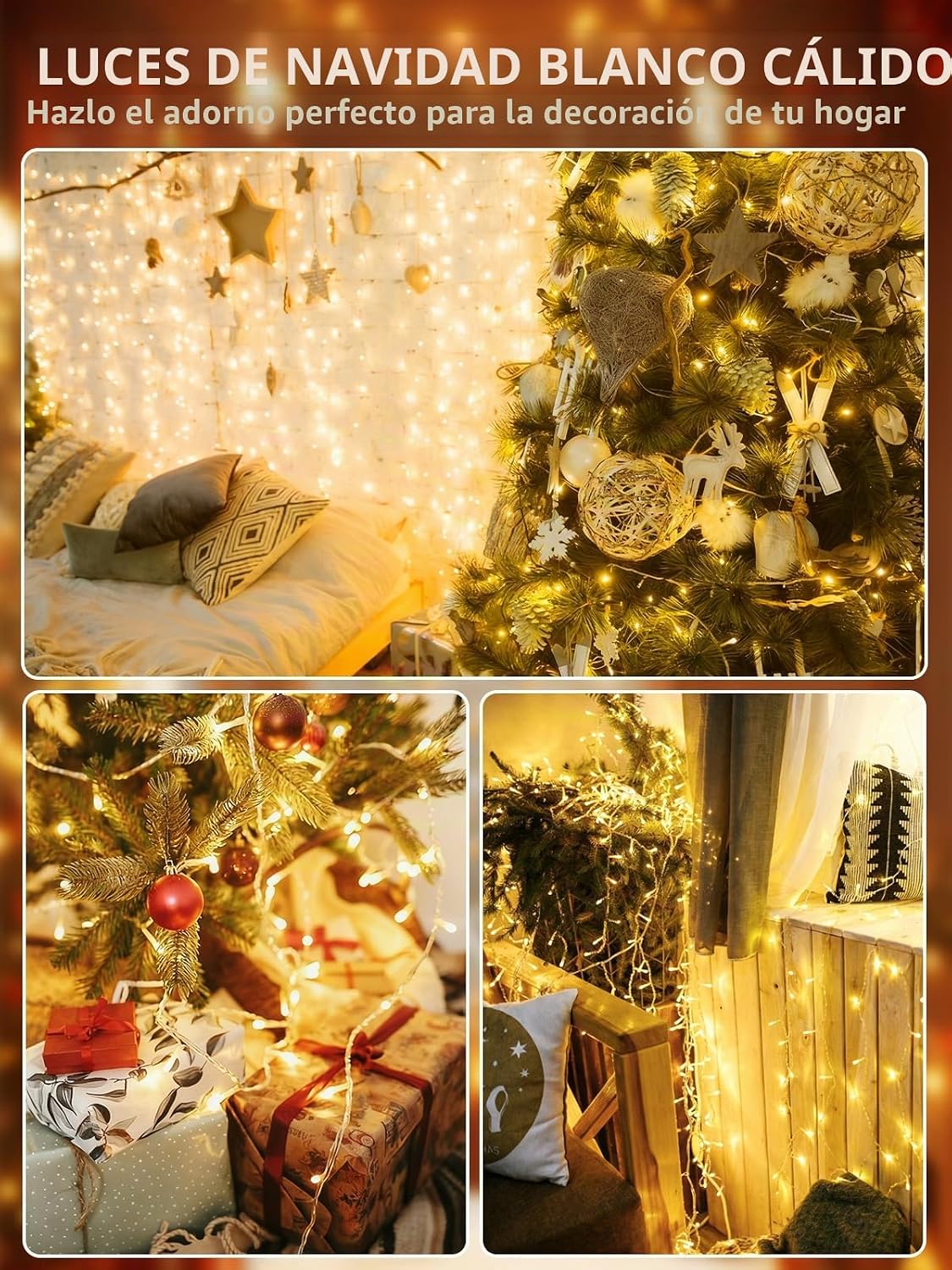 200 luces LED para árbol de Navidad con control por voz/botón para...