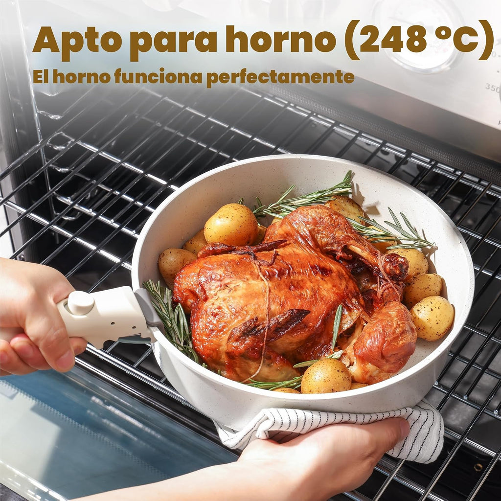 SENSARTE Juego de ollas y sartenes antiadherentes con mango desmont...