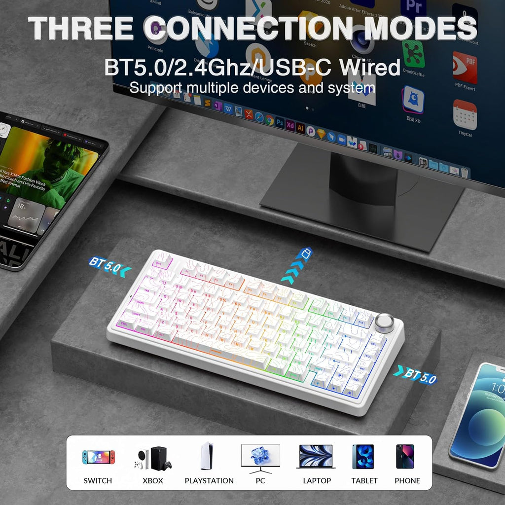 AULA F75 Pro Teclado mecánico inalámbrico con perilla, 75% teclados...
