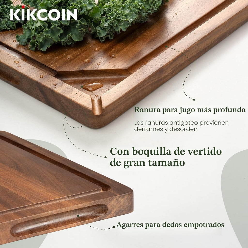 Kikcoin Tabla de cortar de madera para cocina, juego de 3 tablas de...
