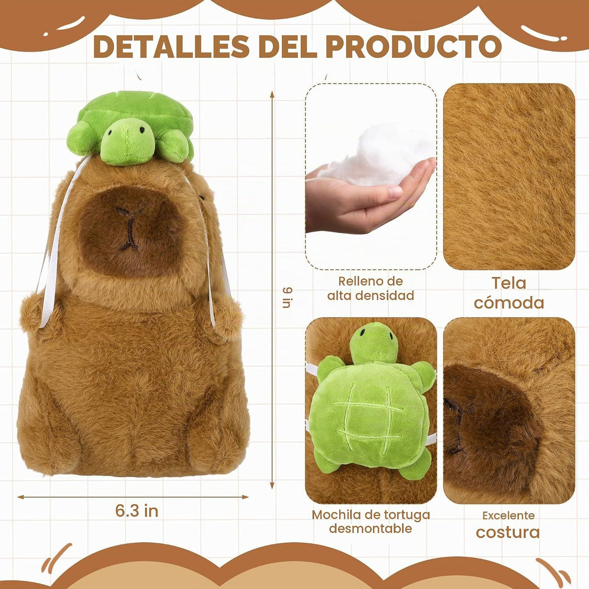 Aodaer Set de 75 piezas de juguete de peluche de capibara con llave...