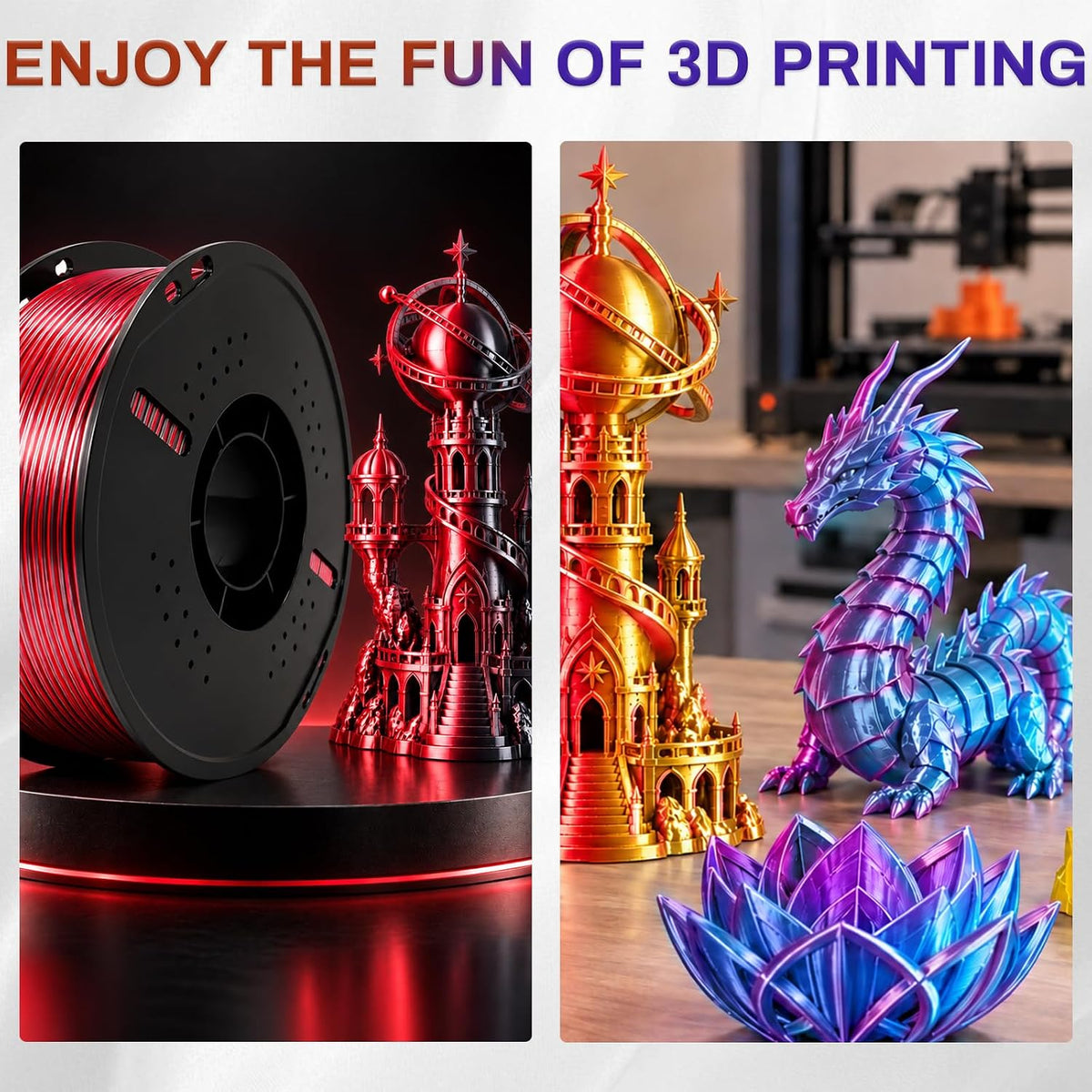 Colourbing Filamento de impresora 3D PLA+ de seda presecada de dobl...