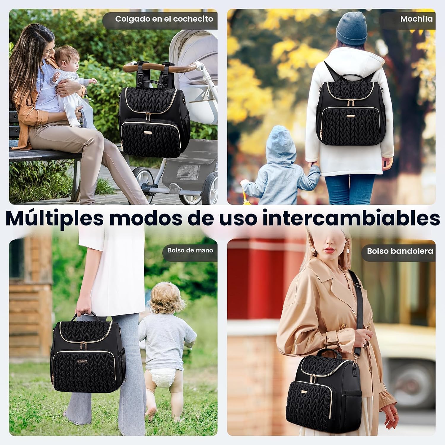 Tealari Mochila de pañales convertible 4 en 1, bolsa de pañales imp...