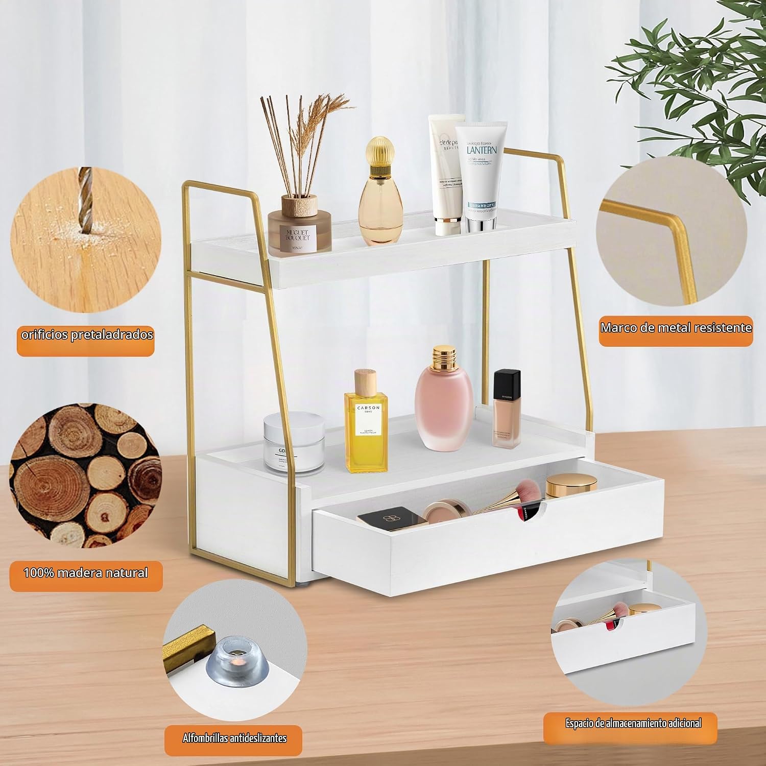 Organizador de baño de 2 niveles con cajón, organizador de encimera...