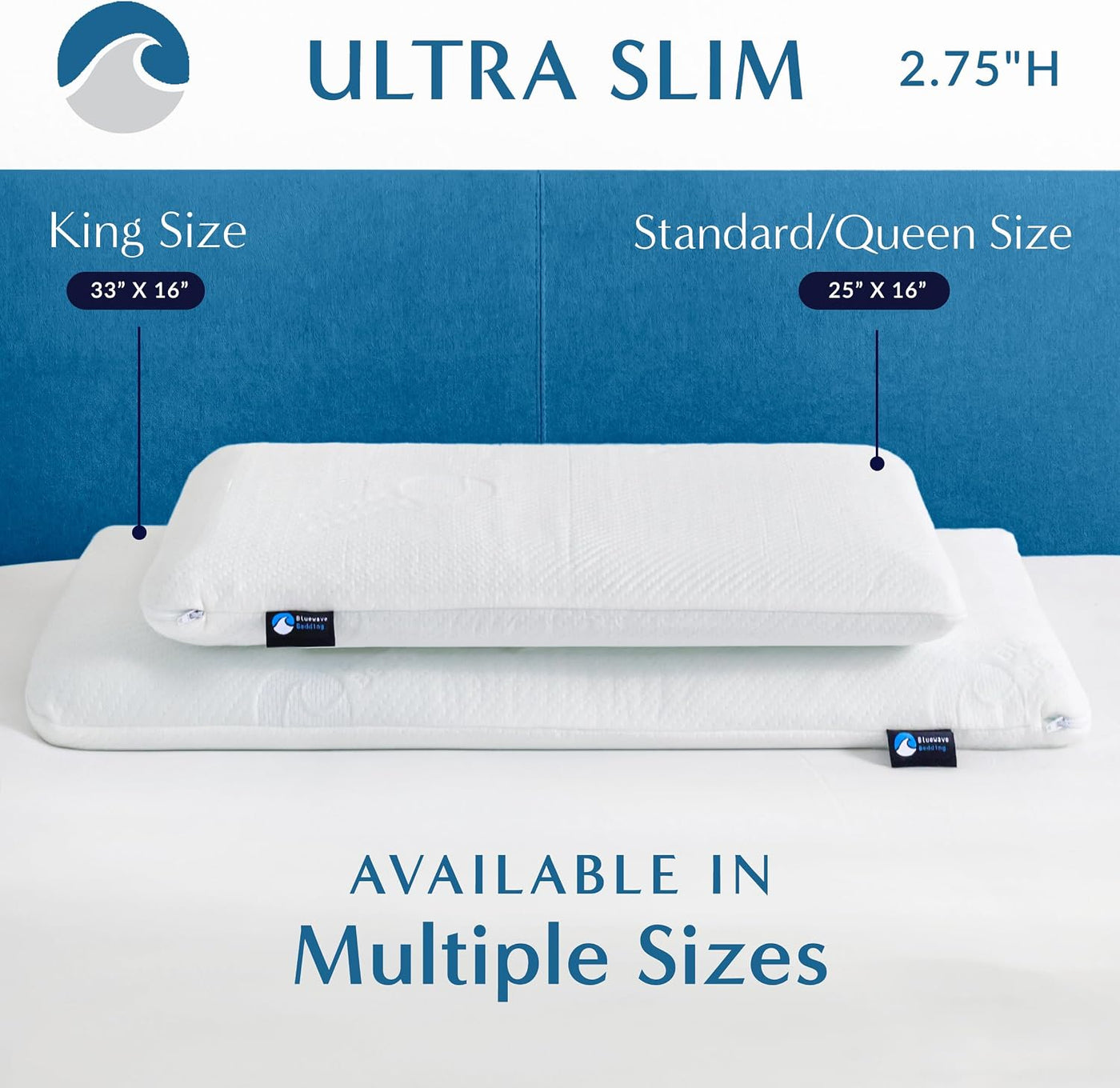 Bluewave Bedding Almohada de espuma viscoelástica de gel ultra delg...
