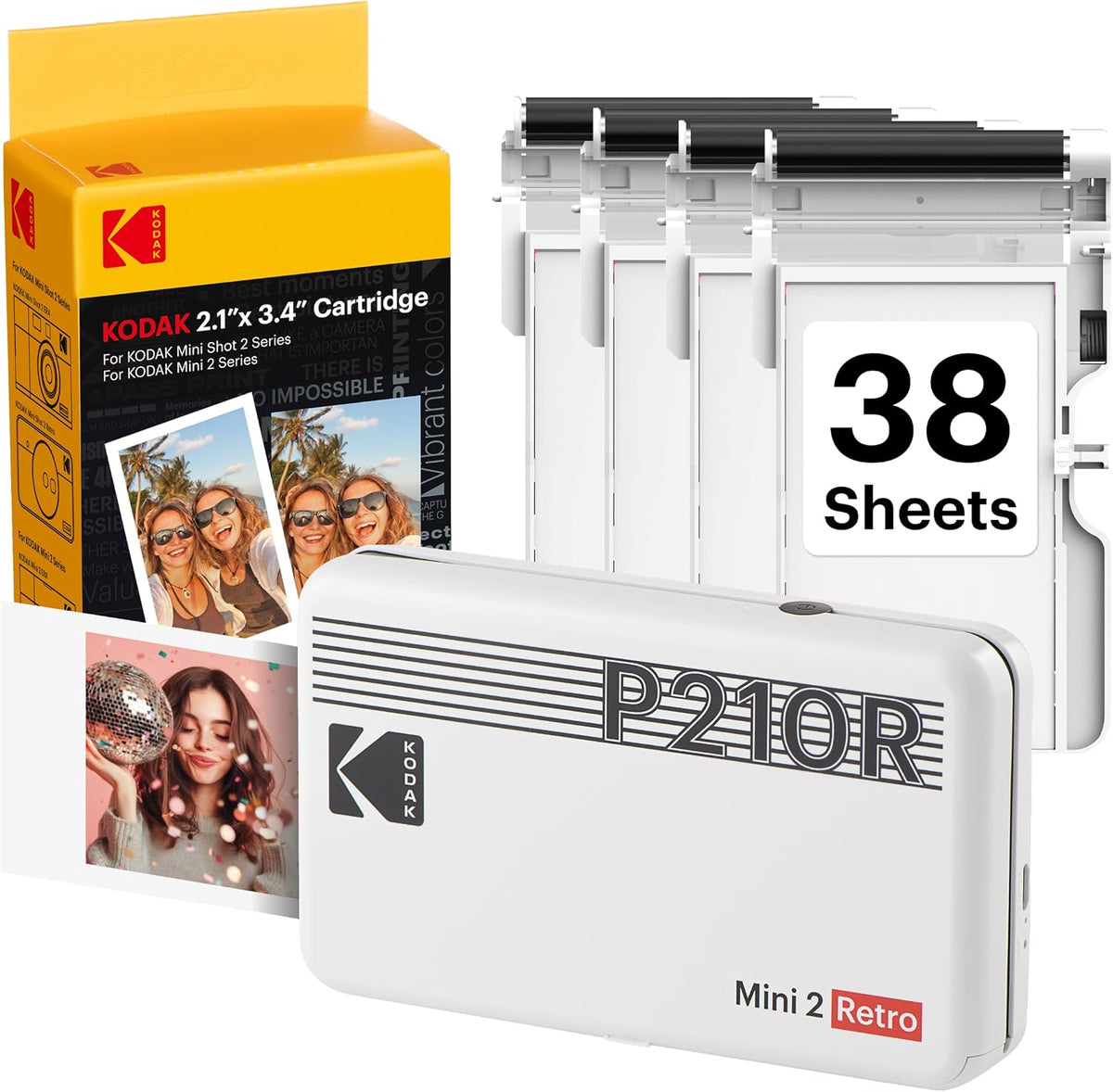 Kodak Mini 2 Retro 4PASS Impresora fotográfica portátil, 2.1x3.4 pu...