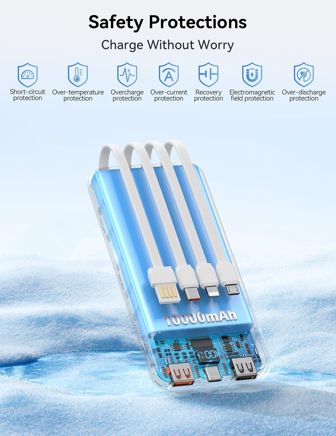 Nusyddy Cargador portátil 10000mAh con 4 cables incorporados y 6 sa...