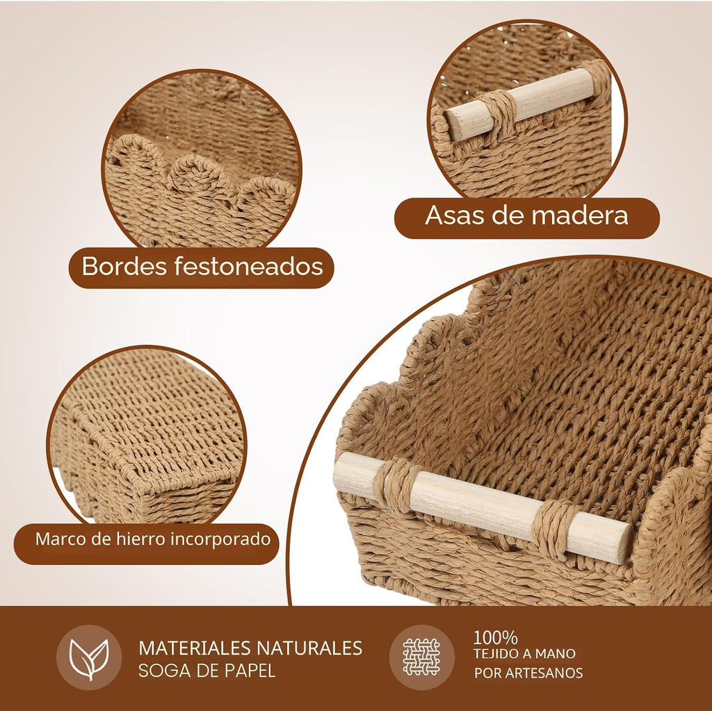 Juego de 2 cestas de almacenamiento de cuerda de papel con asas de...