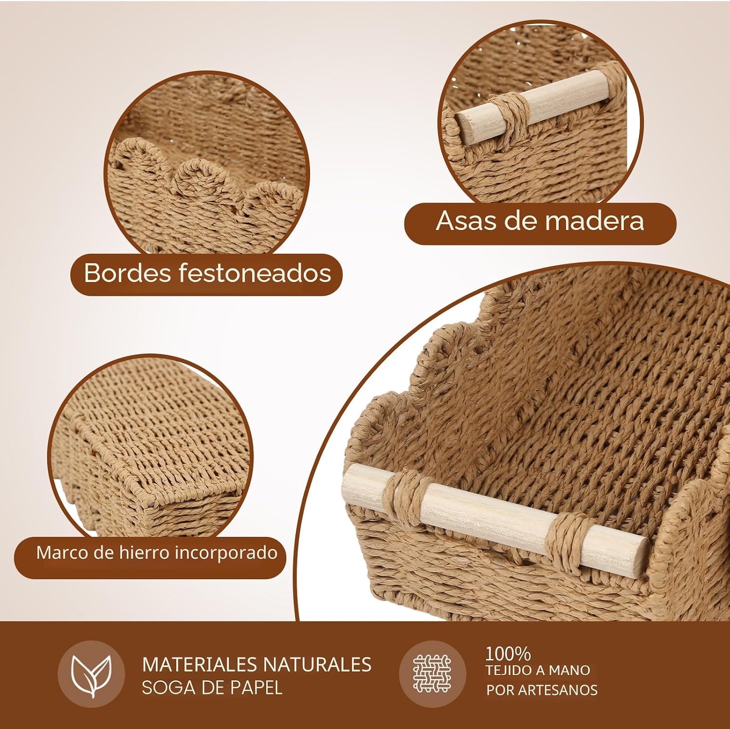 Juego de 2 cestas de almacenamiento de cuerda de papel con asas de...
