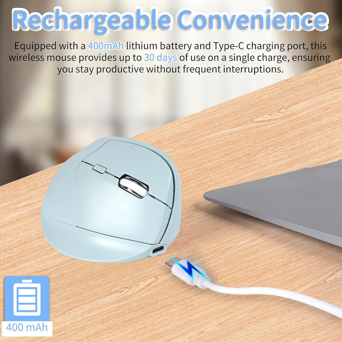 KUYHRF Ratón vertical inalámbrico Bluetooth, diseño ergonómico, rec...
