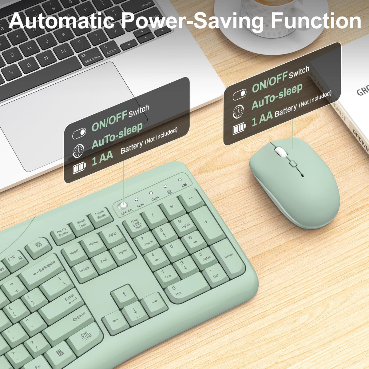 Combo de teclado y mouse inalámbricos, teclas curvas ergonómicas si...