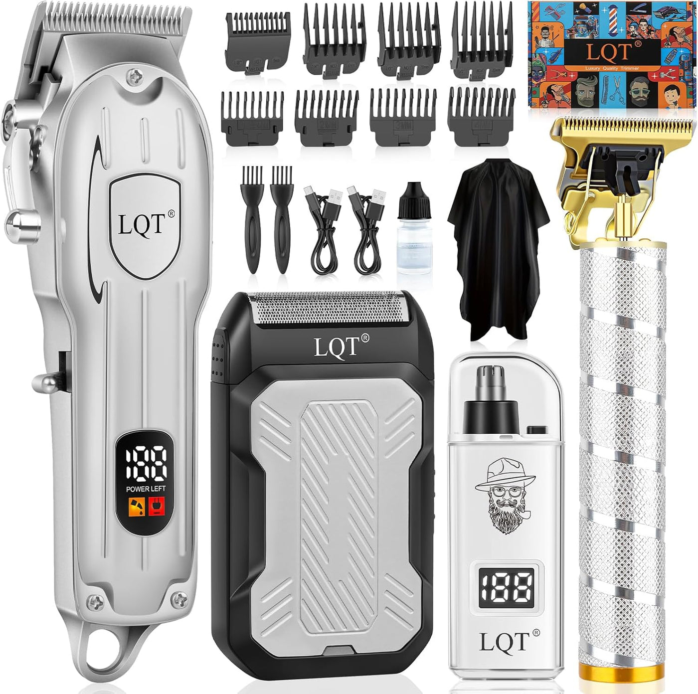 Cortapelos para hombres con pantalla LED, kit de aseo inalámbrico 4...
