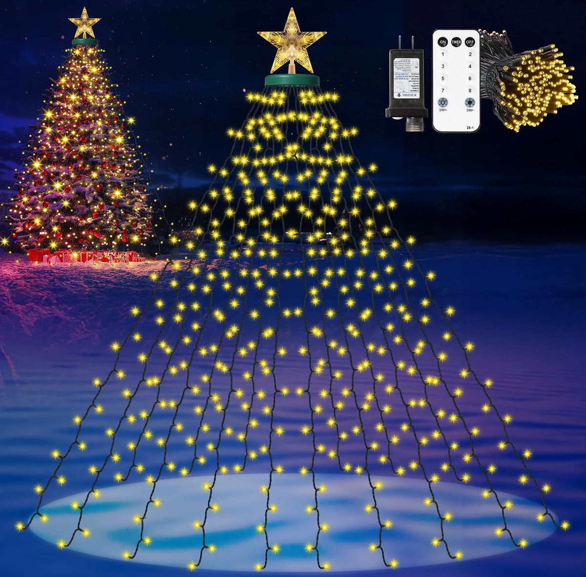 AMIPEPE - Luces de Navidad con estrella en la parte superior, 410 l...