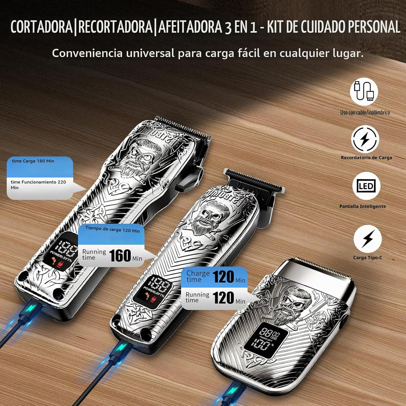 BESTBOMG Profesional cortapelos inalámbricos para hombres y recorta...