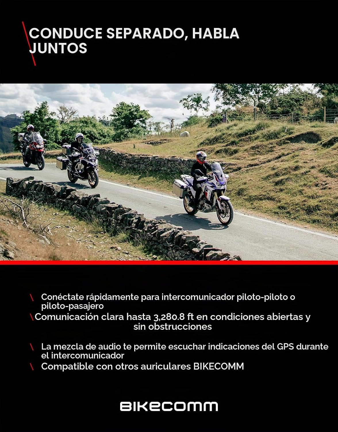 BIKECOMM Salut - Altavoces de casco de motocicleta intercomunicador...