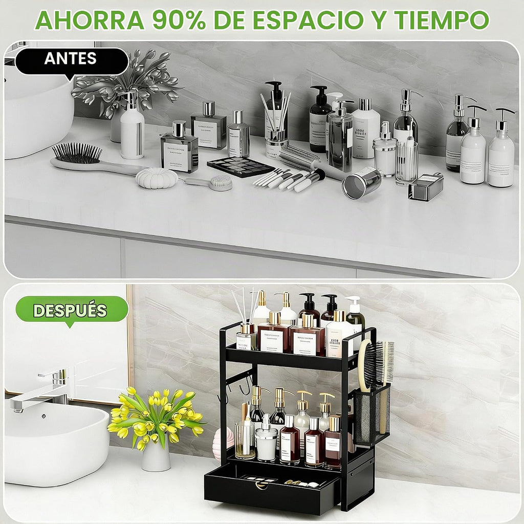 Organizador de encimera de baño de 2 niveles con cesta de cajón y g...