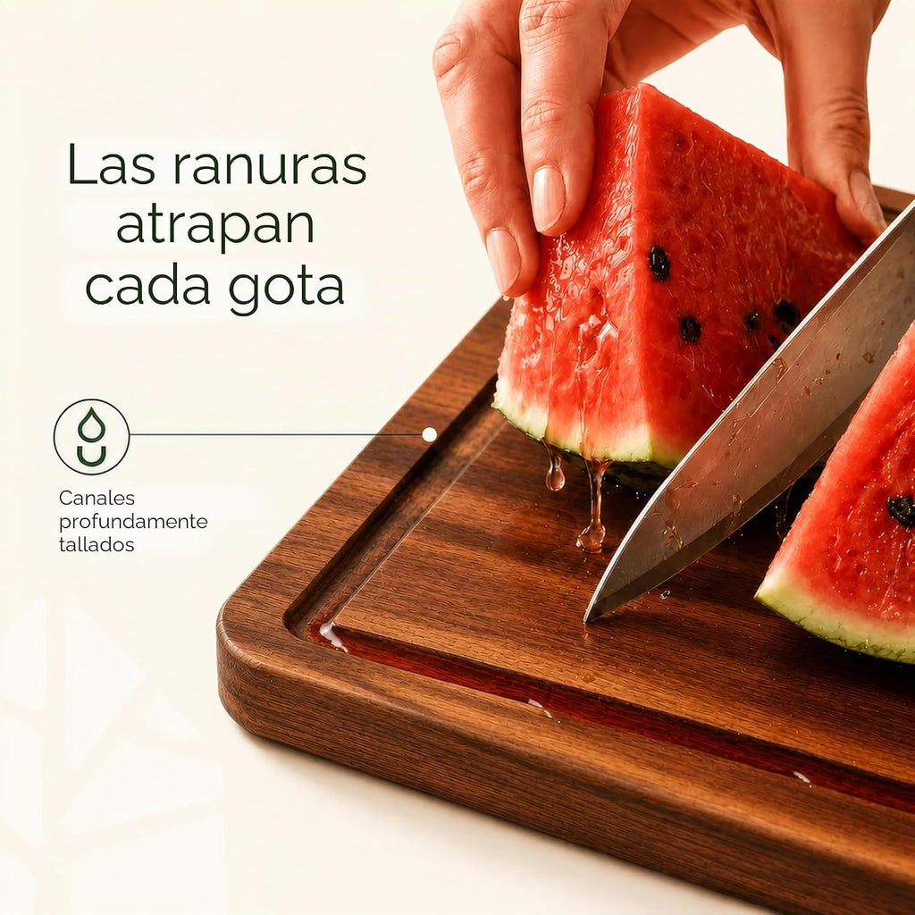 Juego de 3 tablas de cortar de madera de acacia con soporte, ranura...