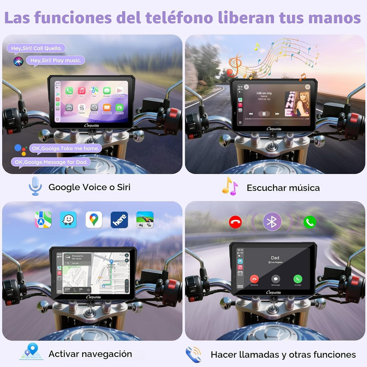 Carpuride W702RS PRO 7" motocicleta inalámbrica CarPlay Android Aut...