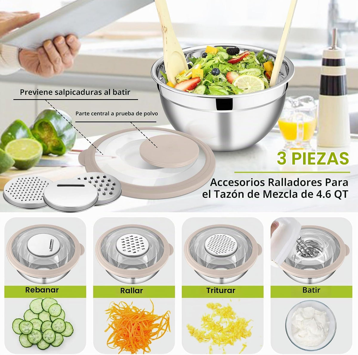 E-far - Juego de cuencos para mezclar con tapas de 5 piezas, cuenco...