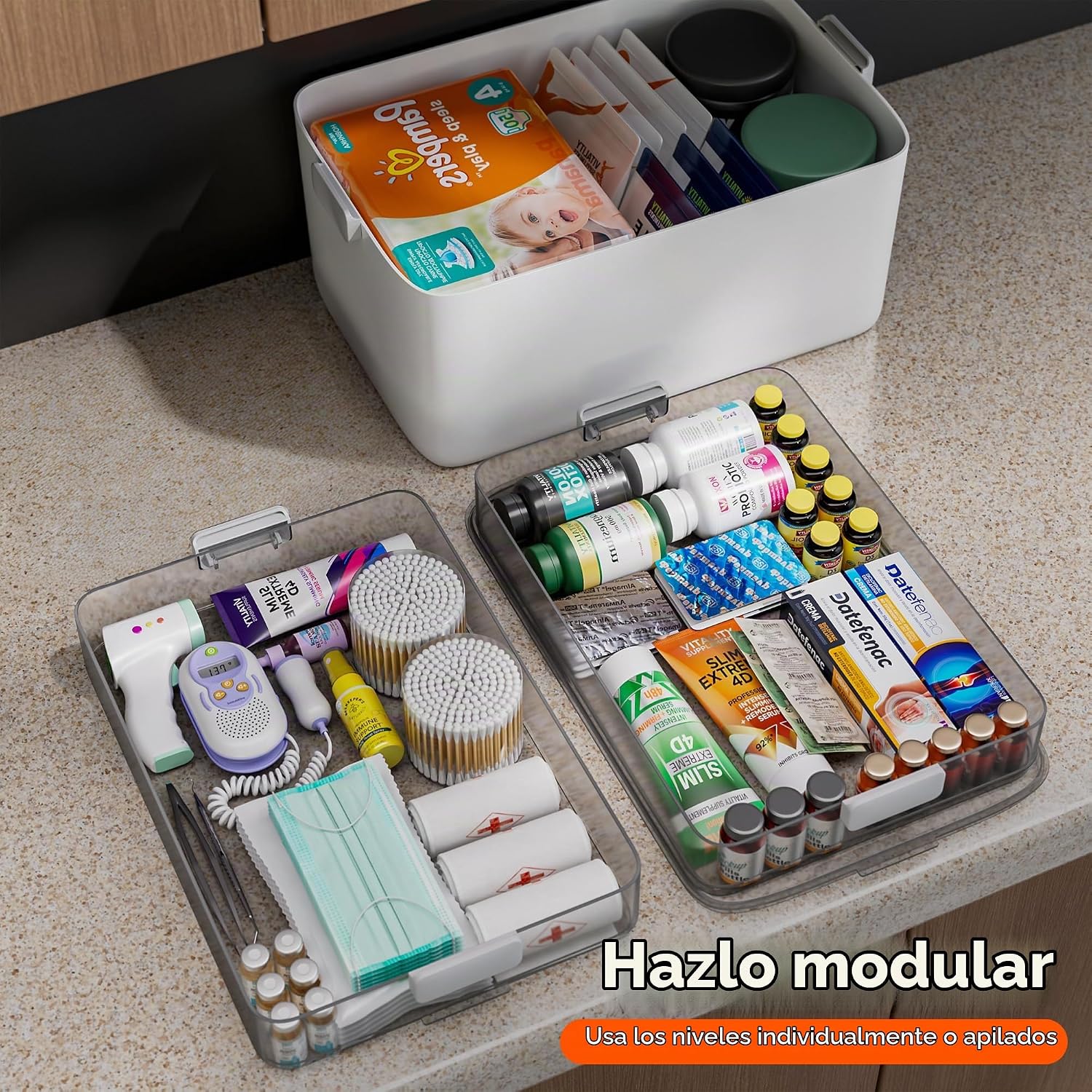 CTIME Organizador de medicamentos de 3 niveles, botiquín portátil c...