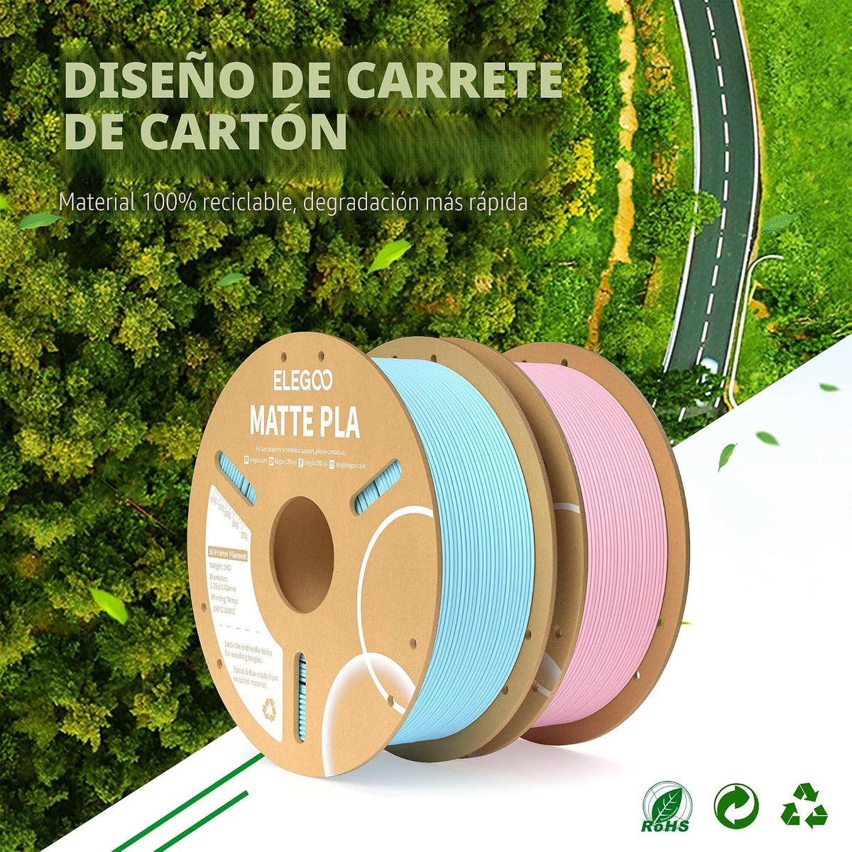 ELEGOO Filamento de impresora 3D PLA mate verde azulado\/amarillo s...