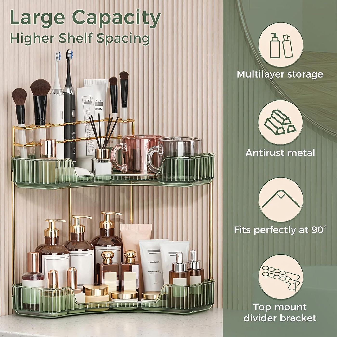 BEFSOP Organizador esquinero de baño, organizador de maquillaje mej...