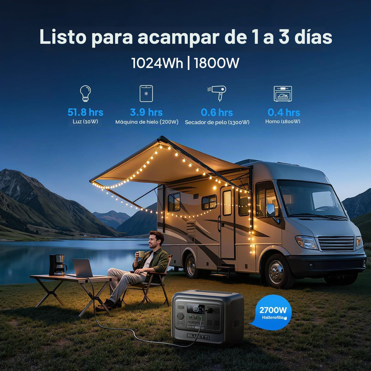 BLUETTI Elite 100 V2 Estación de energía portátil y cargador de 120...